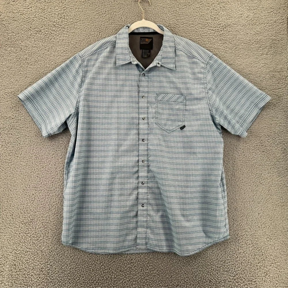 5.11 Tactical Shirt Mens‎ XL Blue White Plaid Button Up Short Sleeve - Picture 2 of 16